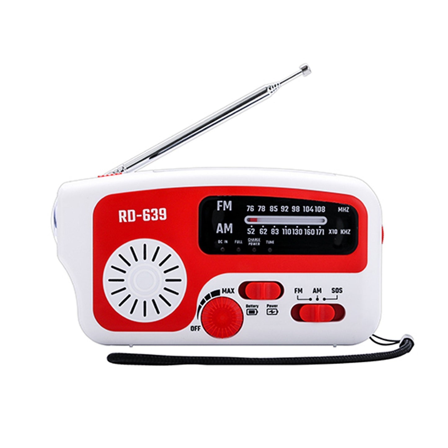 RD-639 AM/FM Emergency Radio Hand Crank Radio with Flashlight for SOS Emergency Portable Solar Radios Self Powered AM/FM Radio with 1200mAh Power Bank Cell Phone Charger USB Rechargeable Great Emergency Supplies (No Battery)