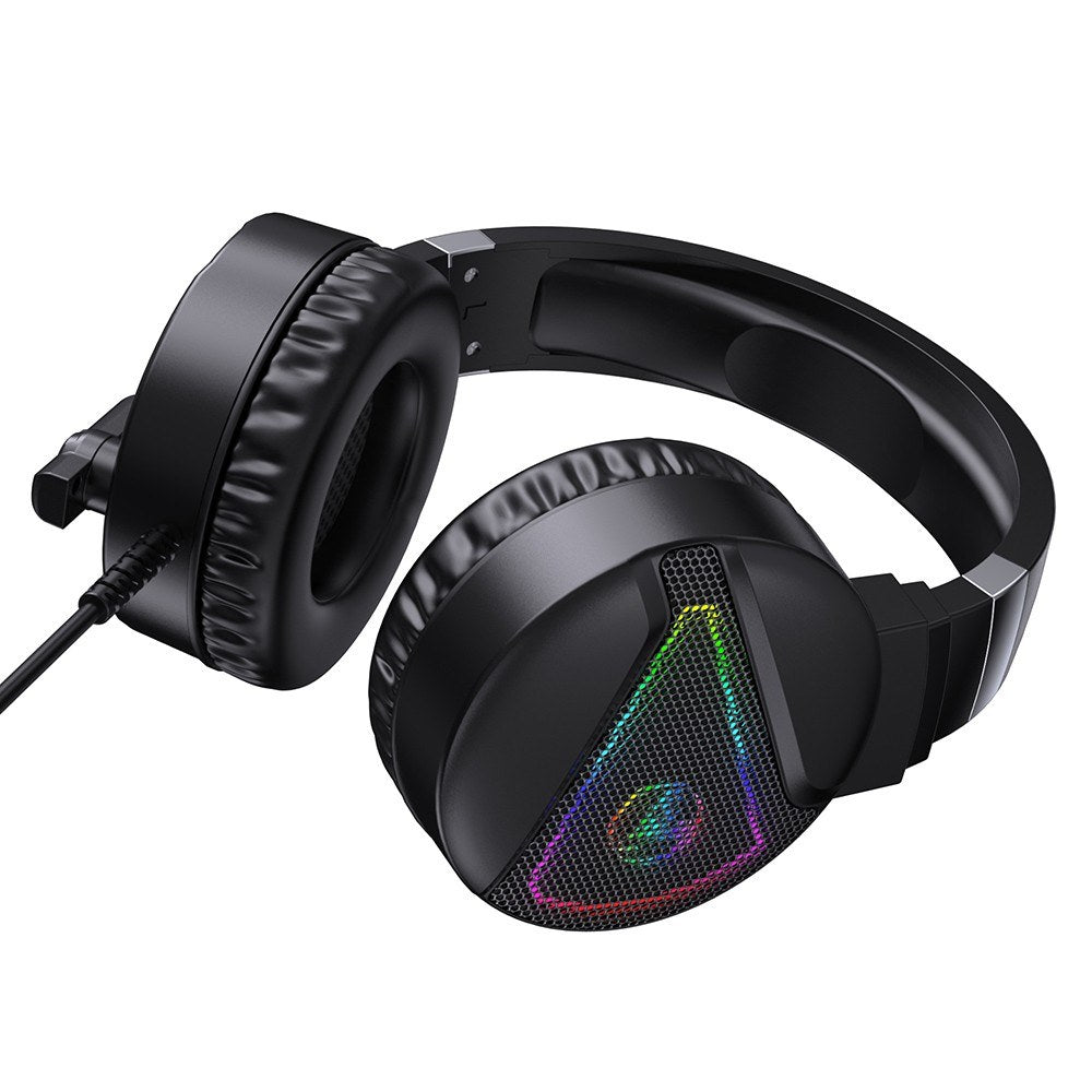 HXSJ F16 Wired Head-mounted Gaming Headset with 50mm Driver Unit Omnidirectional High Sensitivity Microphone RGB Light Effect USB+3.5mm Ports