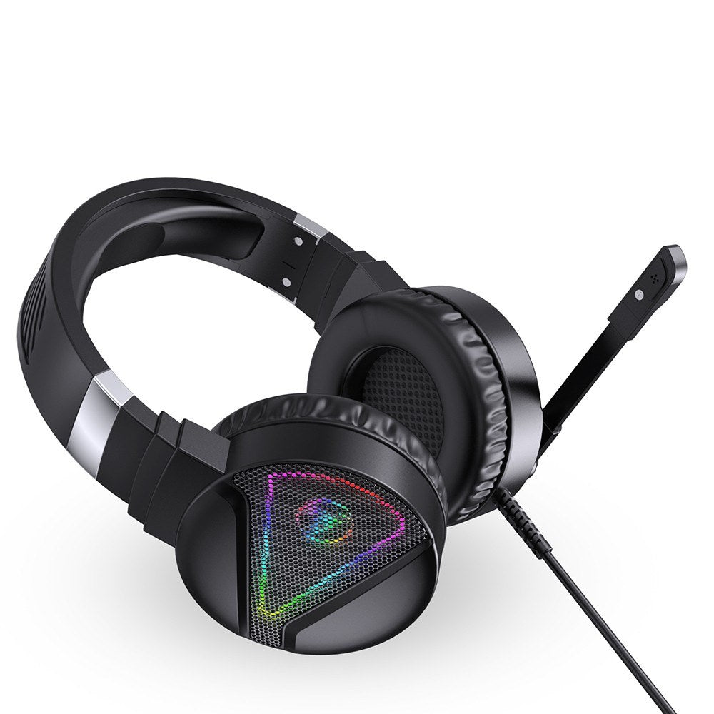 HXSJ F16 Wired Head-mounted Gaming Headset with 50mm Driver Unit Omnidirectional High Sensitivity Microphone RGB Light Effect USB+3.5mm Ports