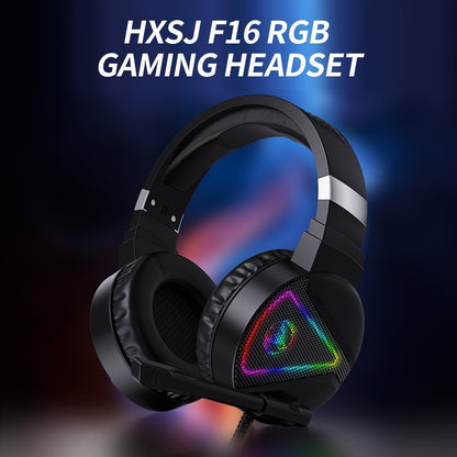 HXSJ F16 Wired Head-mounted Gaming Headset with 50mm Driver Unit Omnidirectional High Sensitivity Microphone RGB Light Effect USB+3.5mm Ports