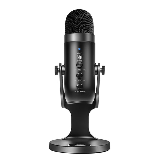 USB Condenser Microphone Computer PC Mic with Noise Cancelling Mute Button and Stand for Recording Streaming Gaming Podcasting - Black