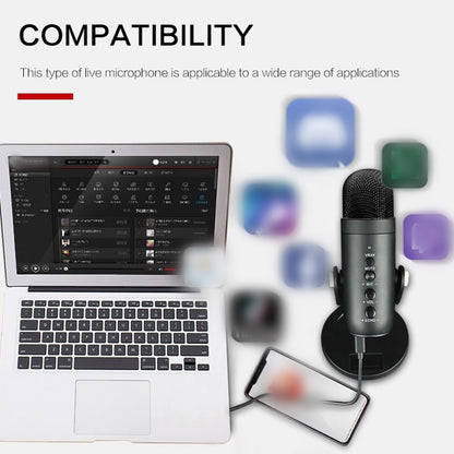 USB Condenser Microphone Computer PC Mic with Noise Cancelling Mute Button and Stand for Recording Streaming Gaming Podcasting - Black