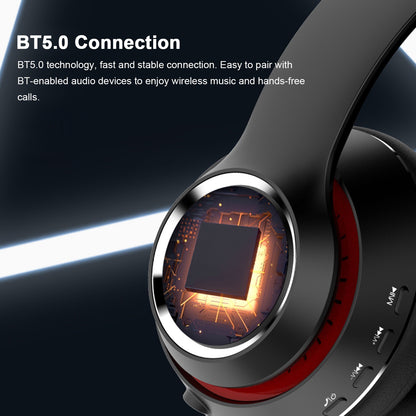 L500 Bluetooth 5.0 Wireless Headphone Over Ear Headset Stereo Deep Bass Sports Music Earphone 3.5mm AUX IN TF Card MP3 Player with Mic - Black