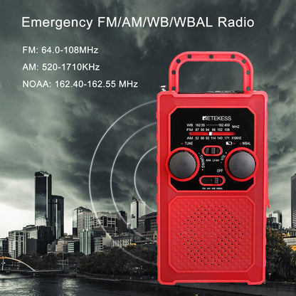 RETEKESS TR201 Emergency FM/AM/WB/WBAL Radio Hand Crank Radio 5000mAh Portable Weather Solar Radios with  LED Flashlight SOS Alarm