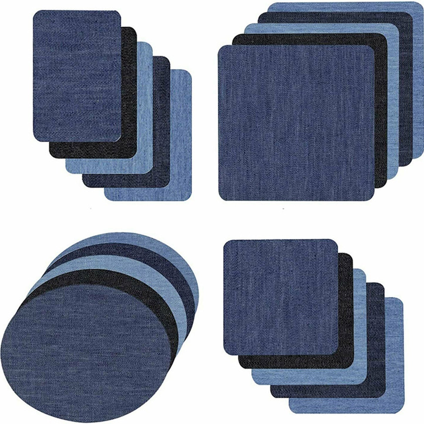 20pcs Iron-on Jean Patches Denim Fabric Patches No-Sew Mending Cloth Knee Pant Patches 4 Sizes for Jeans and Clothing Repair