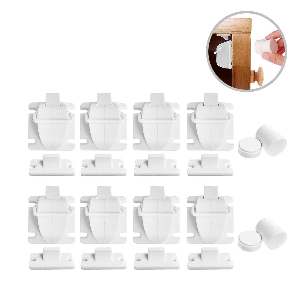 Invisible Child Safety Locks Sturdy Durable Magnetic Locking System 8 Locks + 2 Key Set for Drawers Cabinets Cupboard Door