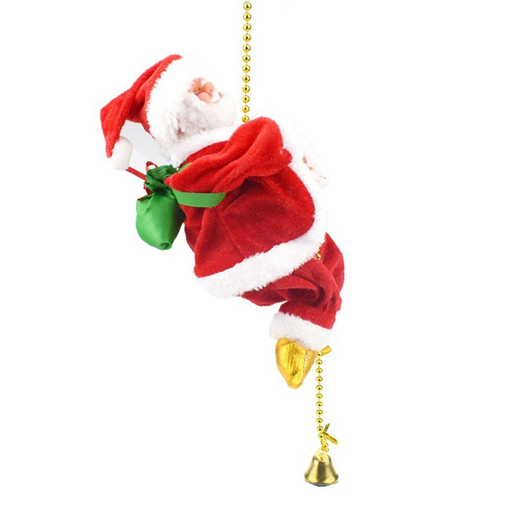 Santa Claus Climbing Beads Battery Powered Santa Doll with Light and Music Christmas Ornament Toy