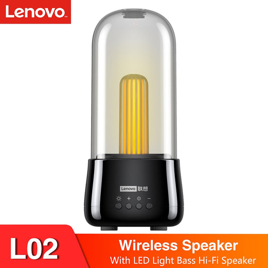 LENOVO L02 Portable Wireless Speaker Bluetooth 5.0 True Wireless Stereo Music Player with LED Light High Boom Deep Bass HiFi Sound Speaker with Mic - Black