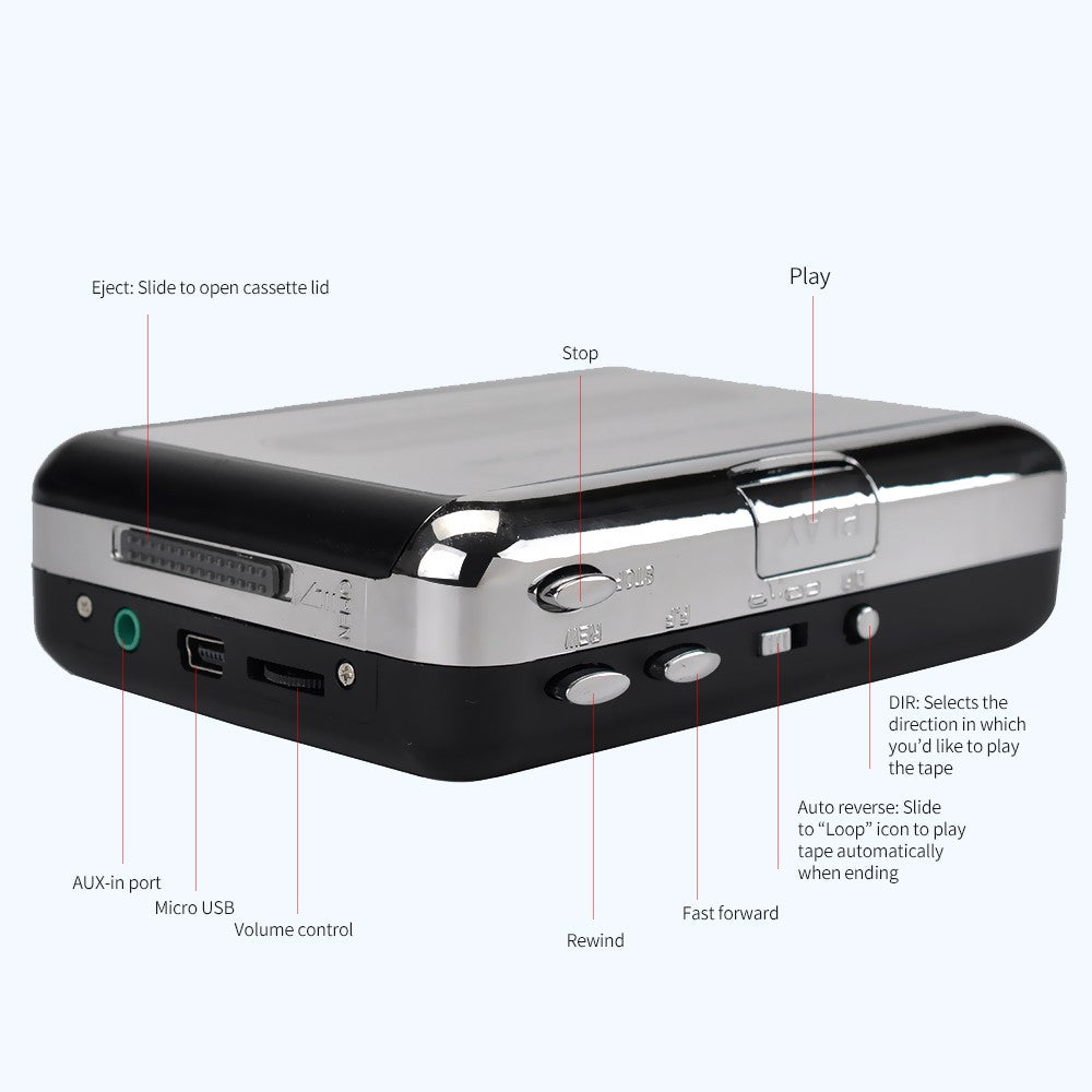 USB Cassette Player Portable Tape Player Captures MP3/CD Audio Music via USB for Laptop PC and Mac