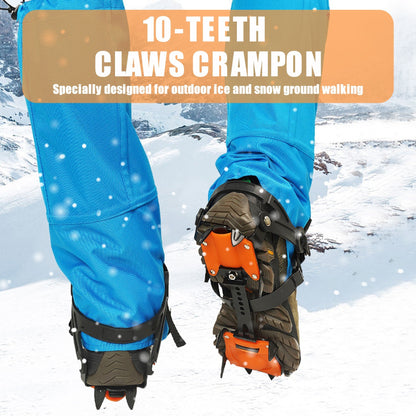 1 Pair 10-Teeth Claws Crampon Winter Snow Spikes Ski Ice Shoe-Covers Steel Grippers Cleats for Climbing Hiking