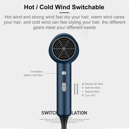 MINGGE Portable Electric Hair Drier 1200W Home Hair Blower Hot Cold Wind 3 Speeds Adjustable with Concentrator Nozzle Hair Styling Tool