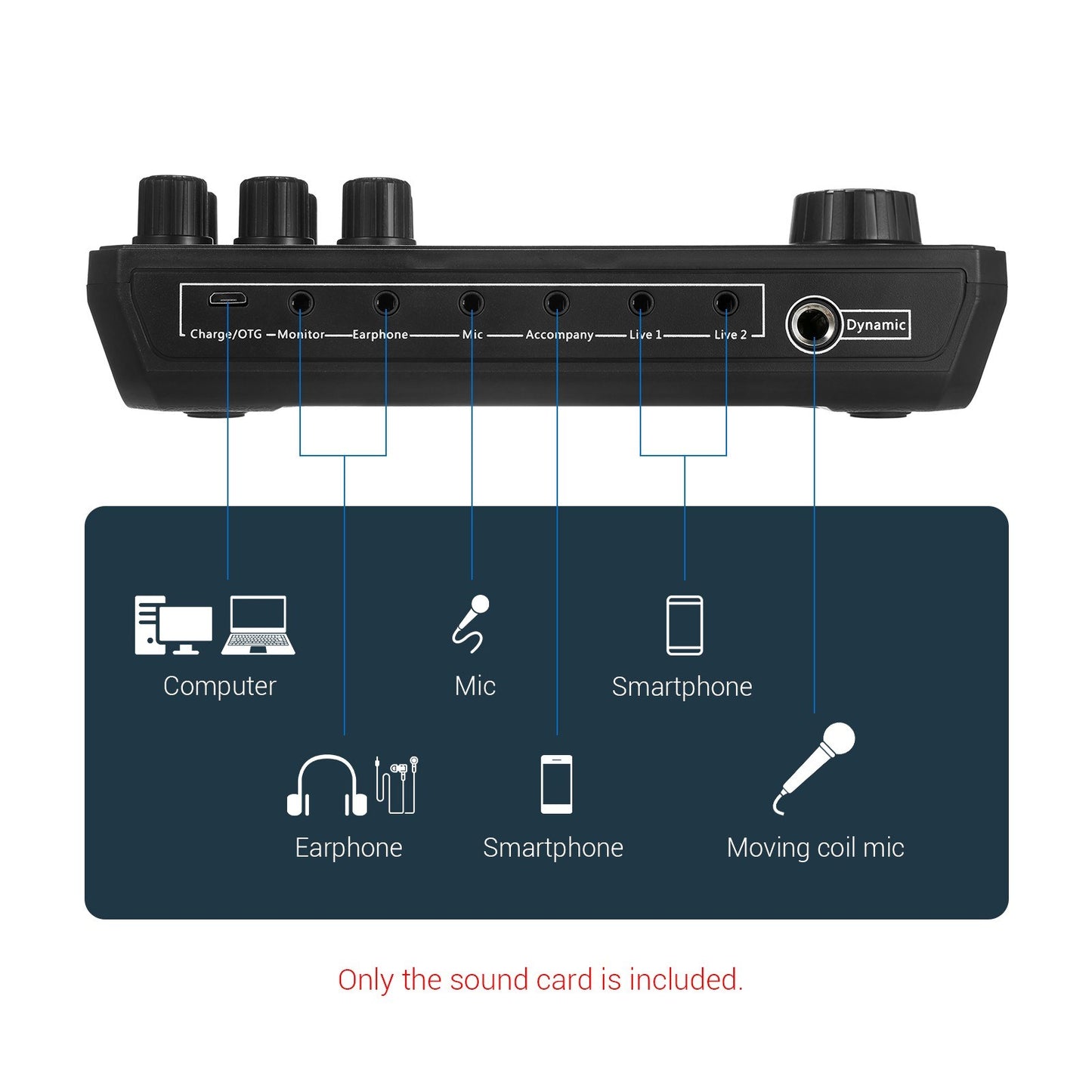 Live Sound Card Portable External Voice Changer Audio Mixer BT Sound Mixer Board with Multiple Sound Effects for Smartphone Computer Live Streaming Broadcast Recording Gaming