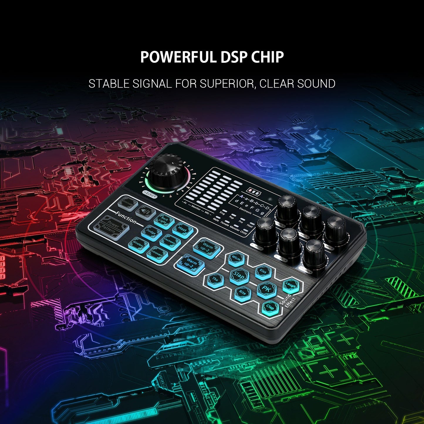 Live Sound Card Portable External Voice Changer Audio Mixer BT Sound Mixer Board with Multiple Sound Effects for Smartphone Computer Live Streaming Broadcast Recording Gaming