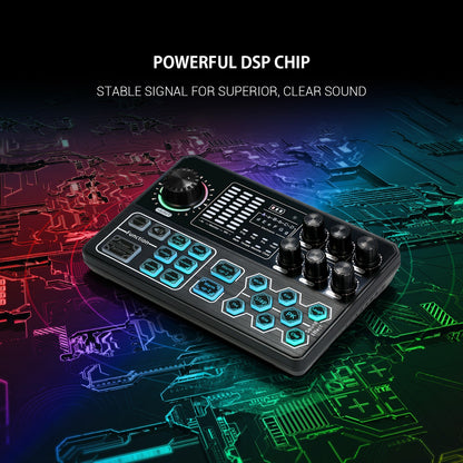 Live Sound Card Portable External Voice Changer Audio Mixer BT Sound Mixer Board with Multiple Sound Effects for Smartphone Computer Live Streaming Broadcast Recording Gaming