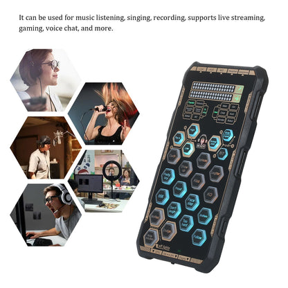 Live Sound Card Handheld Outdoor Portable DSP Sound Card Effect Device Audio Mixer Voice/Sound Changer Audio Card for Singing Live-streaming