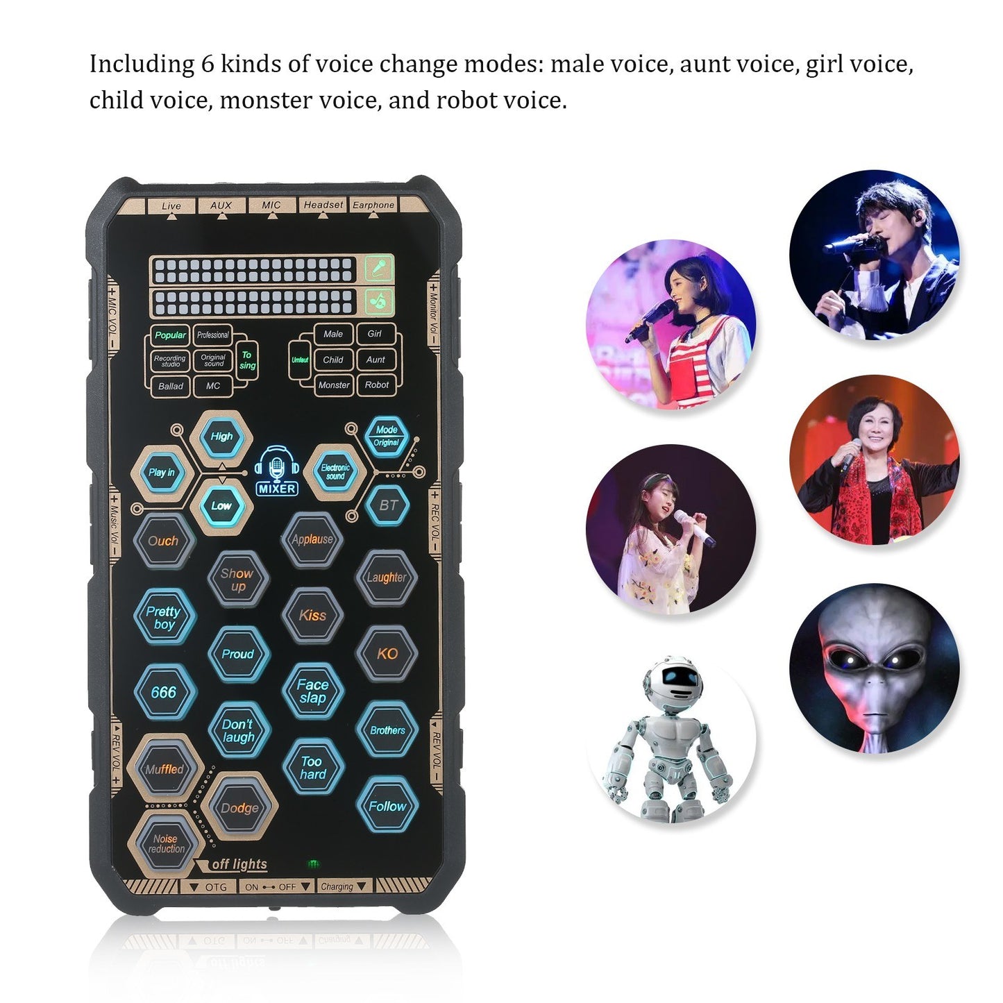 Live Sound Card Handheld Outdoor Portable DSP Sound Card Effect Device Audio Mixer Voice/Sound Changer Audio Card for Singing Live-streaming