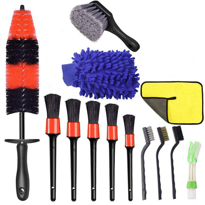 13Pcs Car Wheel Brush Set Car Wheel Cleaning Brush Kit Including 5 Detailing Brushes/3 Steel Wire Brushes/Wheel Rim Brush/Air Vents Brush/Tire Brush/Car Wash Mitt/Towel