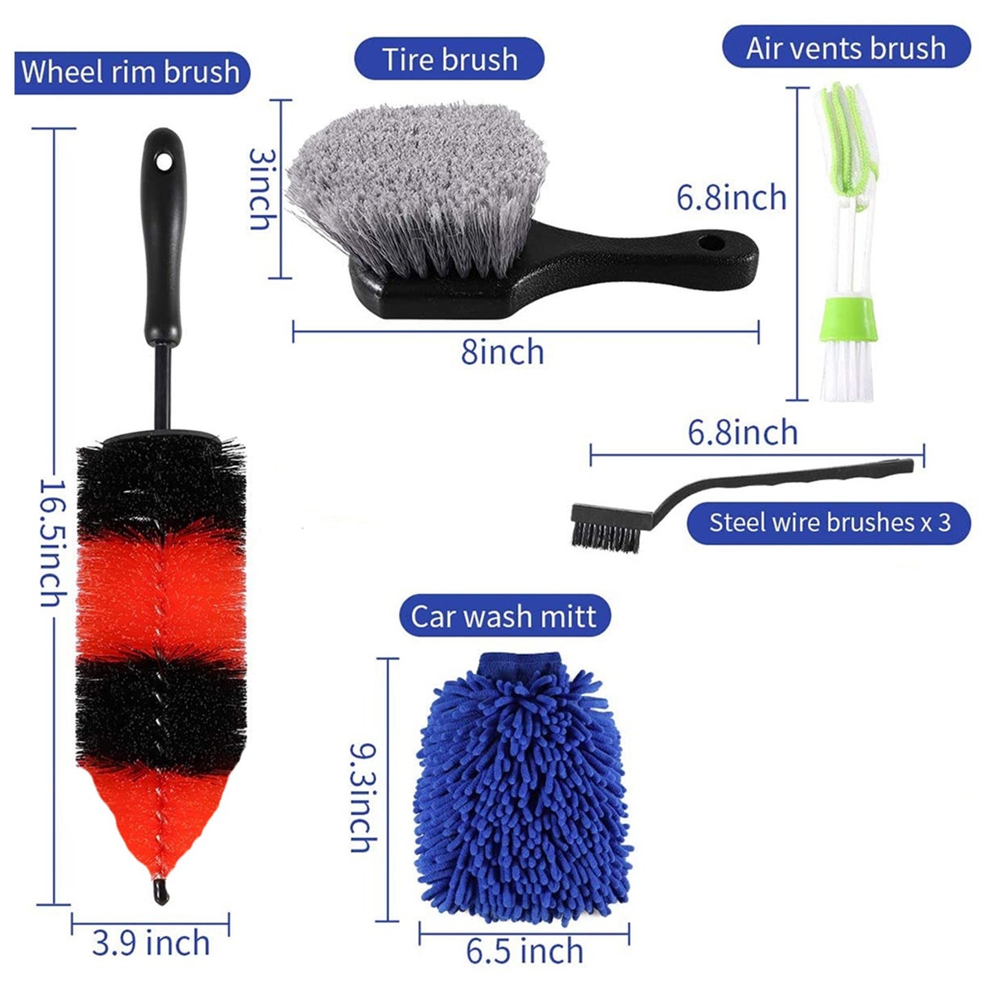 13Pcs Car Wheel Brush Set Car Wheel Cleaning Brush Kit Including 5 Detailing Brushes/3 Steel Wire Brushes/Wheel Rim Brush/Air Vents Brush/Tire Brush/Car Wash Mitt/Towel