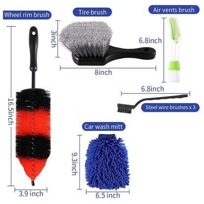 13Pcs Car Wheel Brush Set Car Wheel Cleaning Brush Kit Including 5 Detailing Brushes/3 Steel Wire Brushes/Wheel Rim Brush/Air Vents Brush/Tire Brush/Car Wash Mitt/Towel