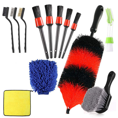 13Pcs Car Wheel Brush Set Car Wheel Cleaning Brush Kit Including 5 Detailing Brushes/3 Steel Wire Brushes/Wheel Rim Brush/Air Vents Brush/Tire Brush/Car Wash Mitt/Towel