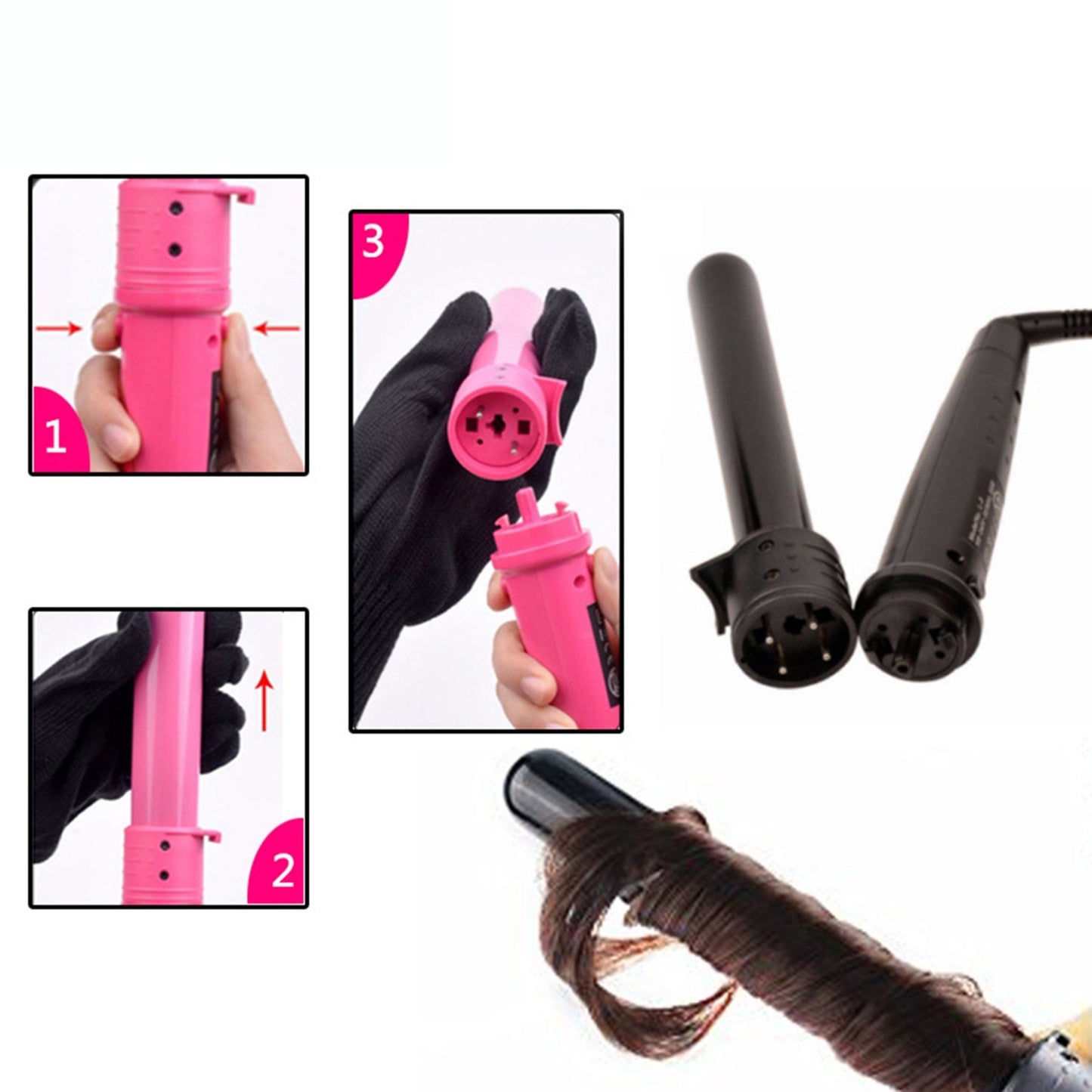 5-in-1 Hair Curler Ceramic Curling Iron Wand Set With 5Pcs Interchangeable Ceramic Barrel and Heat Protective Glove