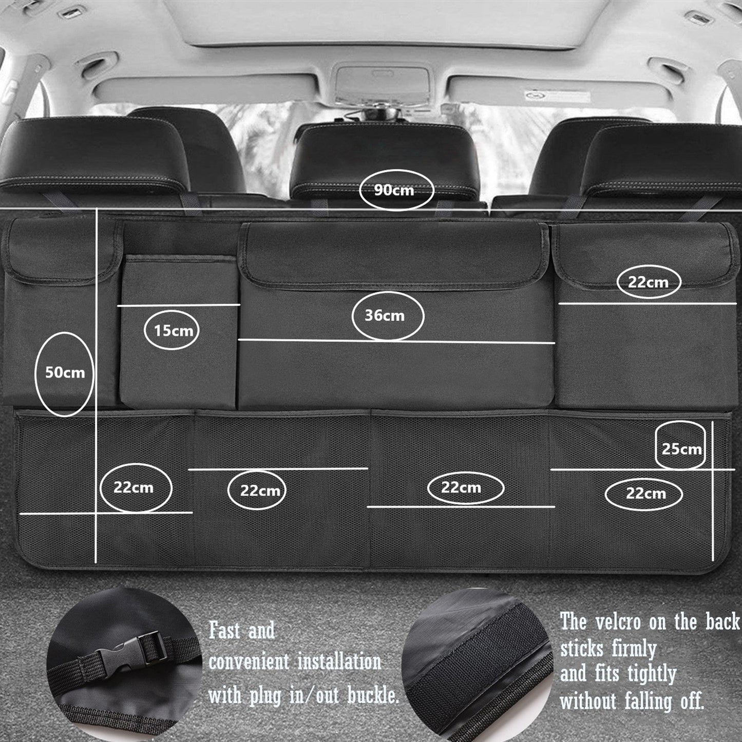 Car Trunk Organizer Hanging Seat Back Storage Organizer with 8 Pockets for SUV Trunk Space Saving