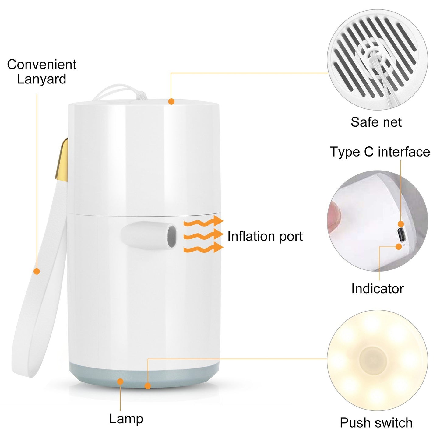 1400mAh Battery Built In Mini Air Pump with Light Wireless Electric Inflation Pump for Air Mattress Swimming Rings Inflatable Beds