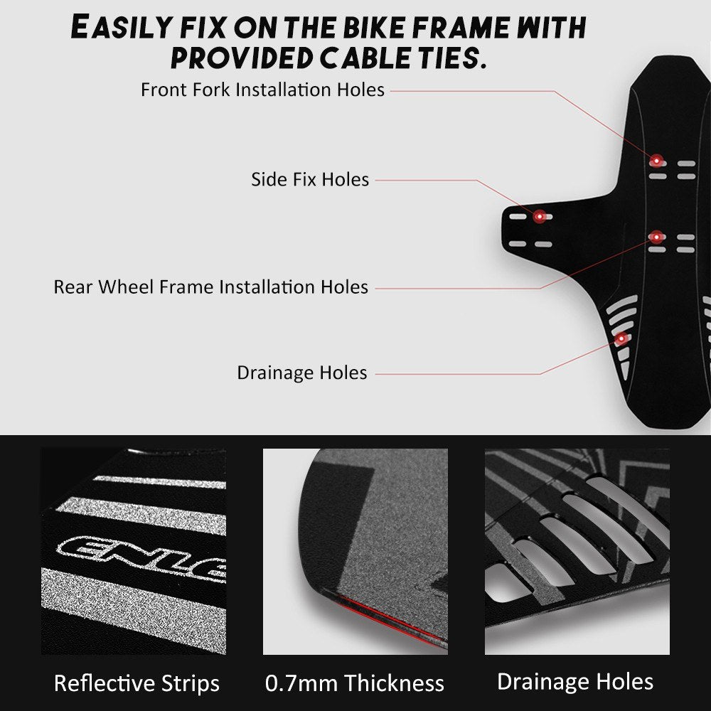 ENLEE MTB Bicycle Front Rear Mudguard with Drainage Holes Reflective Bike Front Rear Fender Mountain Bicycle Accessories Fits 26'' 27.5'' 29''