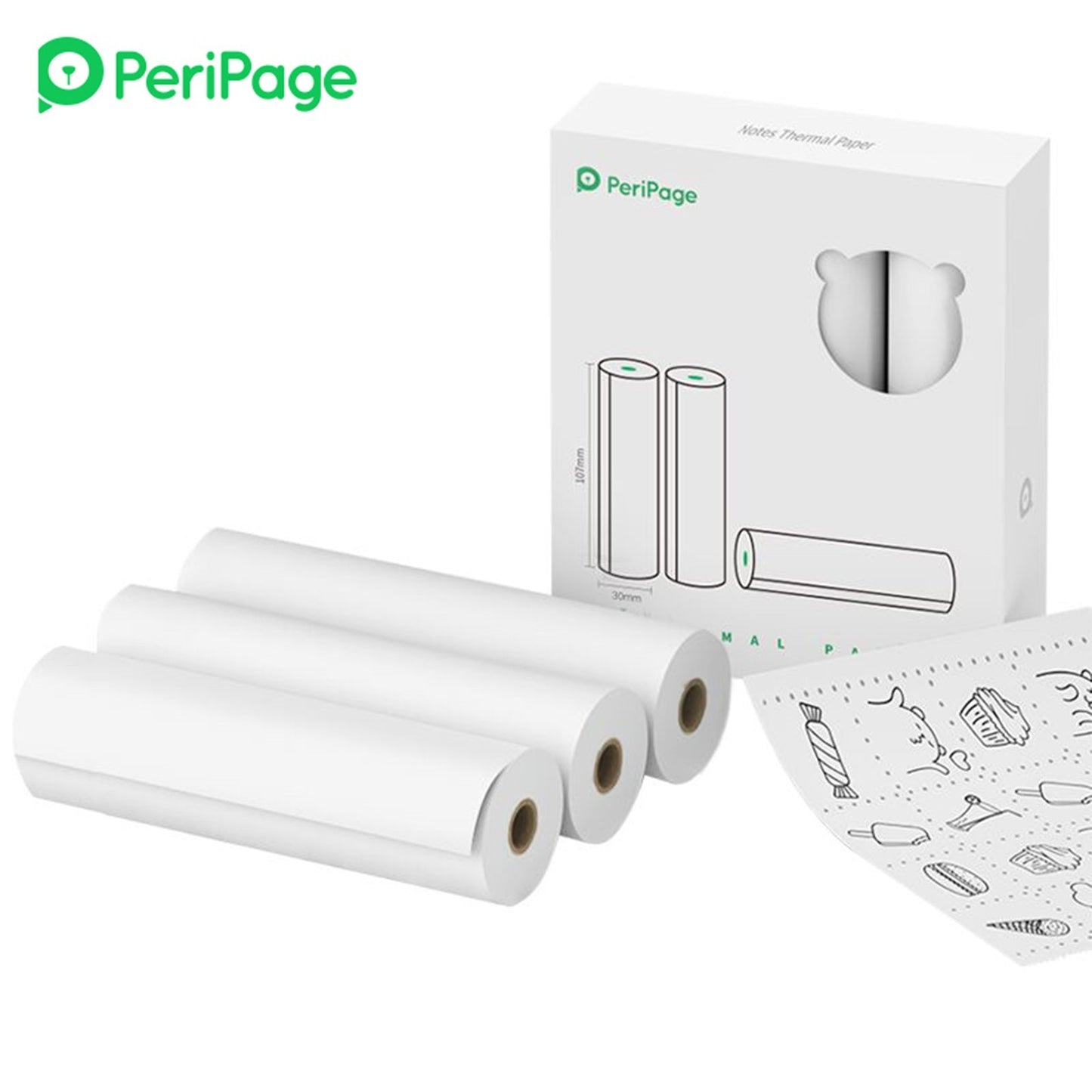 PERIPAGE 3 Rolls Thermal Printing Paper 107X30mm BPA-Free Oil-Proof Printable Paper for PeriPage A9 Max / A9s Max Wireless BT Thermal Mobile Printer