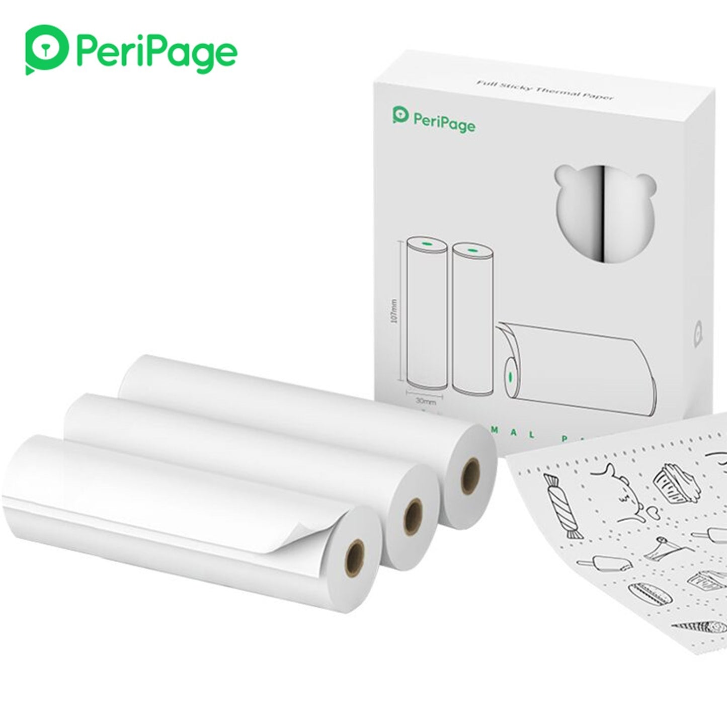 PERIPAGE 3 Rolls Thermal Printing Paper 107X30mm BPA-Free Oil-Proof Printable Paper for PeriPage A9 Max / A9s Max Wireless BT Thermal Mobile Printer