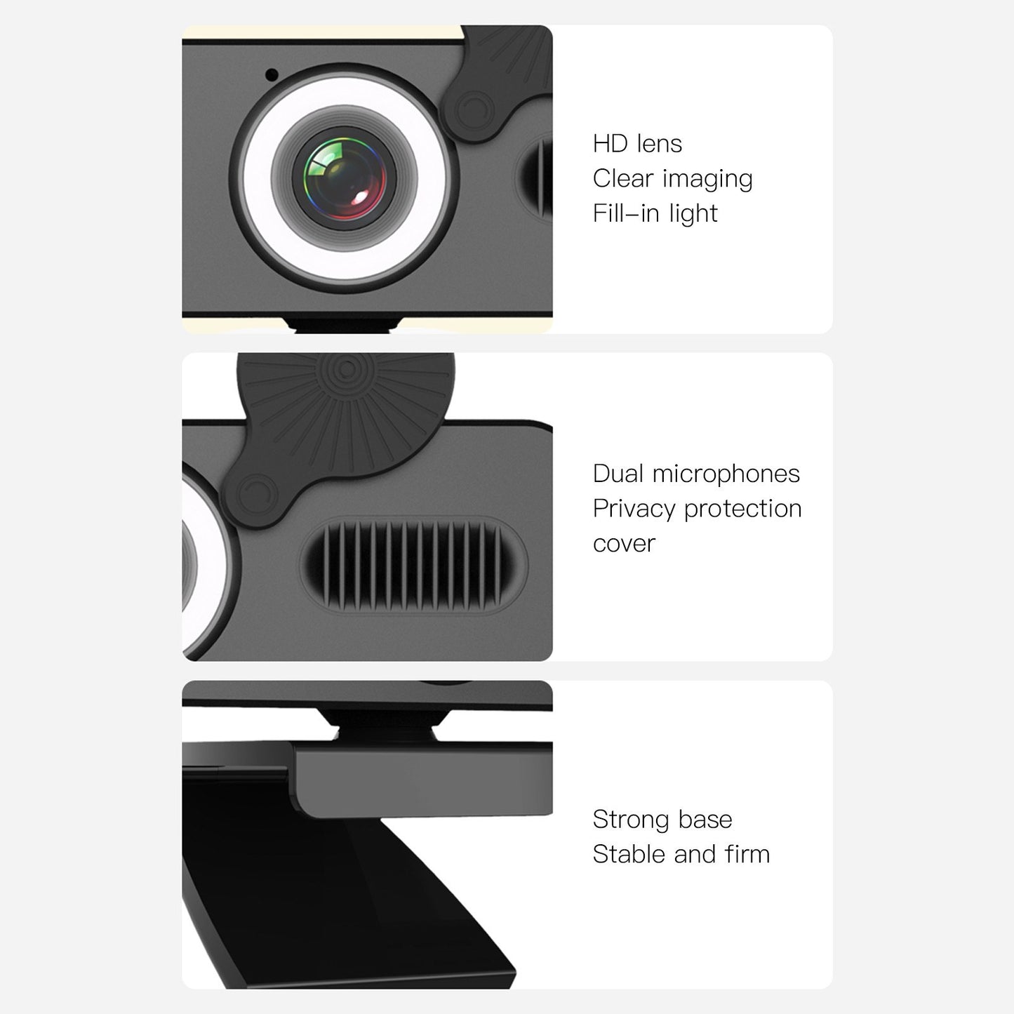 HD 120-degree Wide Angle USB Computer Webcam with Microphone with Fill-in Light Free Drive for Recording Calling Conferencing Gaming