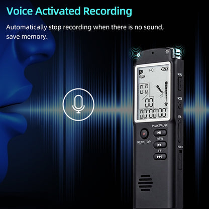 T60 32GB Noise Reduction Digital Voice Activated Voice Recorder MP3 Player 1536Kbps HD Recording Dual Condenser Microphone with WAV MP3 Player Telephone Recording for Meeting Lecture Interview Class - Black