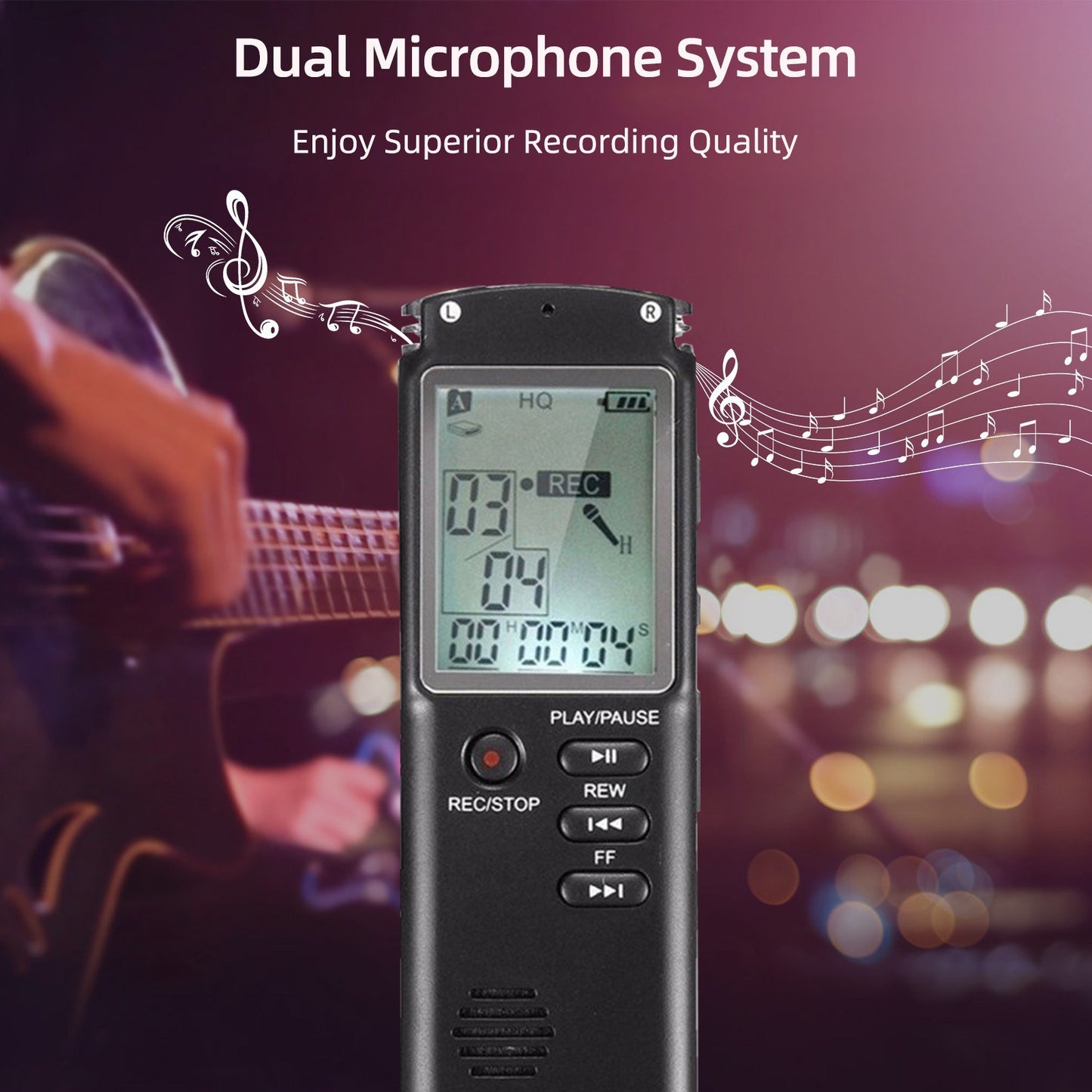 T60 32GB Noise Reduction Digital Voice Activated Voice Recorder MP3 Player 1536Kbps HD Recording Dual Condenser Microphone with WAV MP3 Player Telephone Recording for Meeting Lecture Interview Class - Black