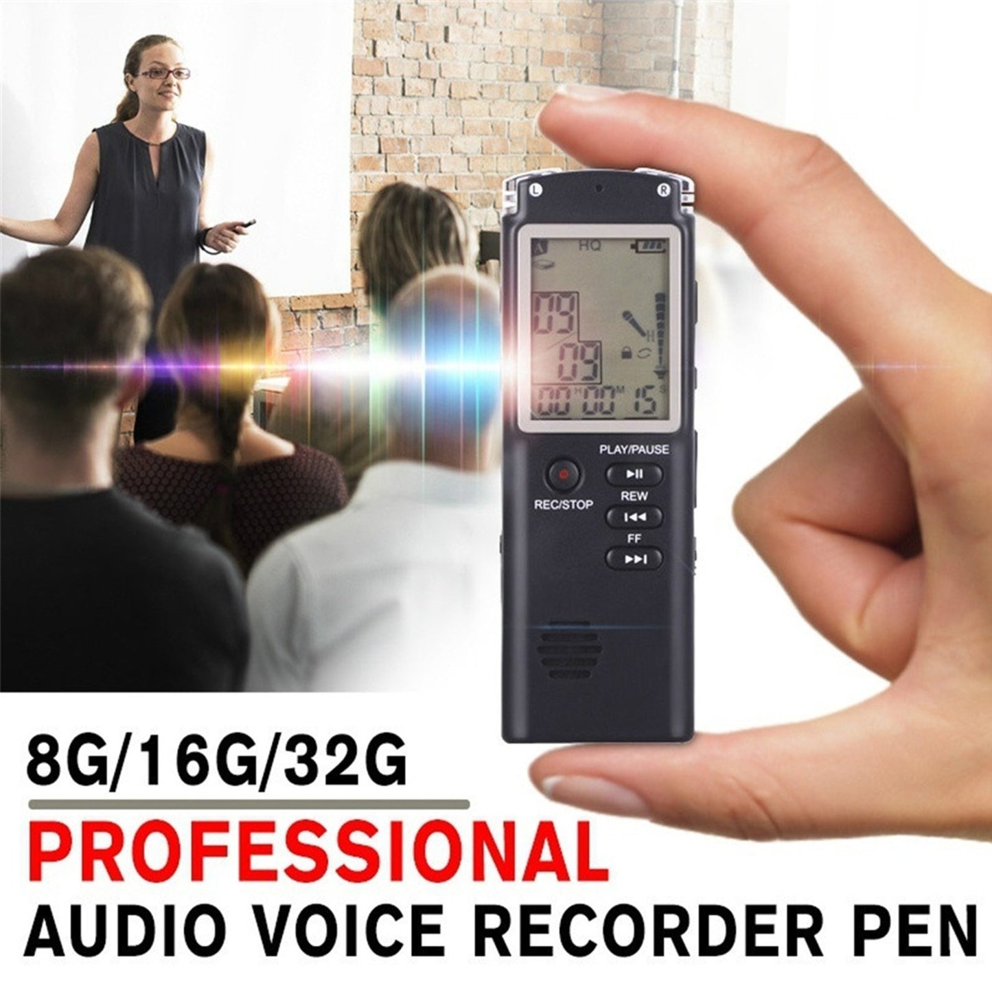 T60 32GB Noise Reduction Digital Voice Activated Voice Recorder MP3 Player 1536Kbps HD Recording Dual Condenser Microphone with WAV MP3 Player Telephone Recording for Meeting Lecture Interview Class - Black