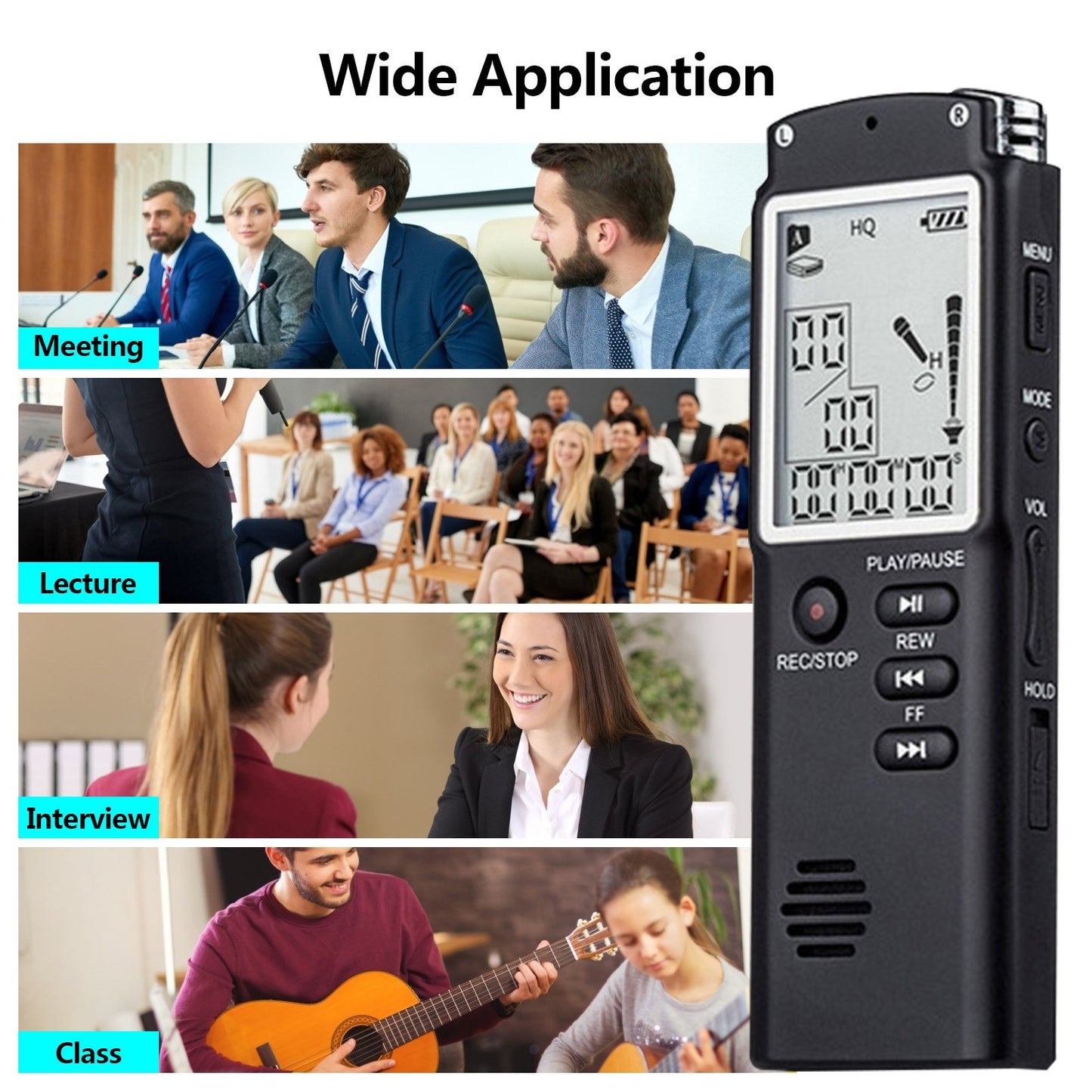 T60 32GB Noise Reduction Digital Voice Activated Voice Recorder MP3 Player 1536Kbps HD Recording Dual Condenser Microphone with WAV MP3 Player Telephone Recording for Meeting Lecture Interview Class - Black