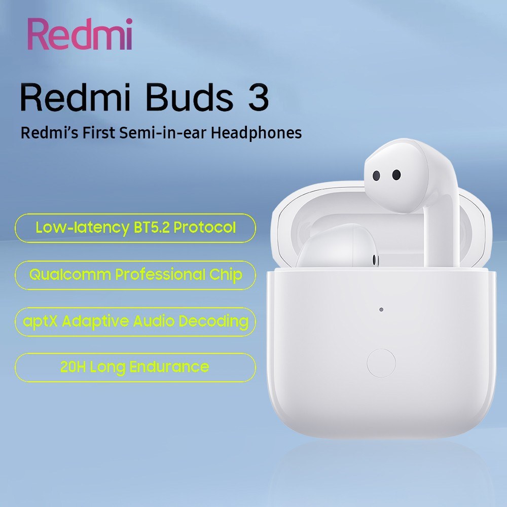 XIAOMI Redmi Buds 3 True Wireless Stereo TWS Earphones Semi-in-ear Headphones Low Latency BT5.2 Qualcomm Adaptive Portable Headset - White