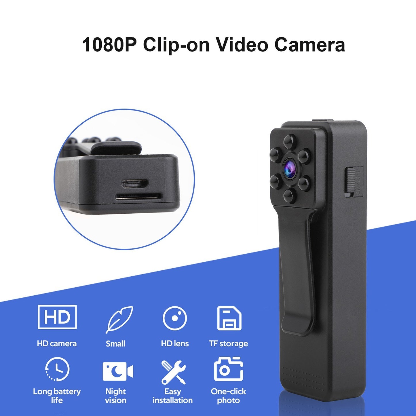 Video Camera Camcorder 1080P Night Vision Clip-on Camera Recorder for Interview Studio Video Recording