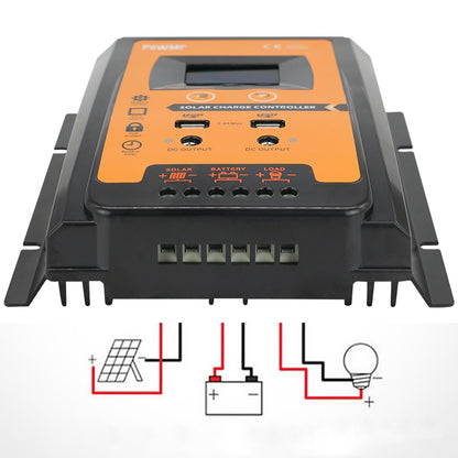 POWMR LCD Display PWM Solar Charge Controller 12V/24V Solar Panel IP32 PV Battery Charge Timer Regulator with Dual USB Port