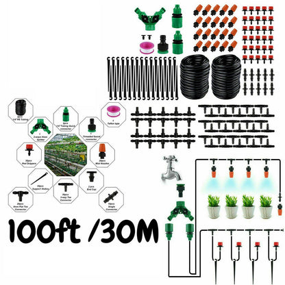 100ft 30M Auto Drip Irrigation System Kit Timer Micro Sprinkler Garden Lawn Watering Device