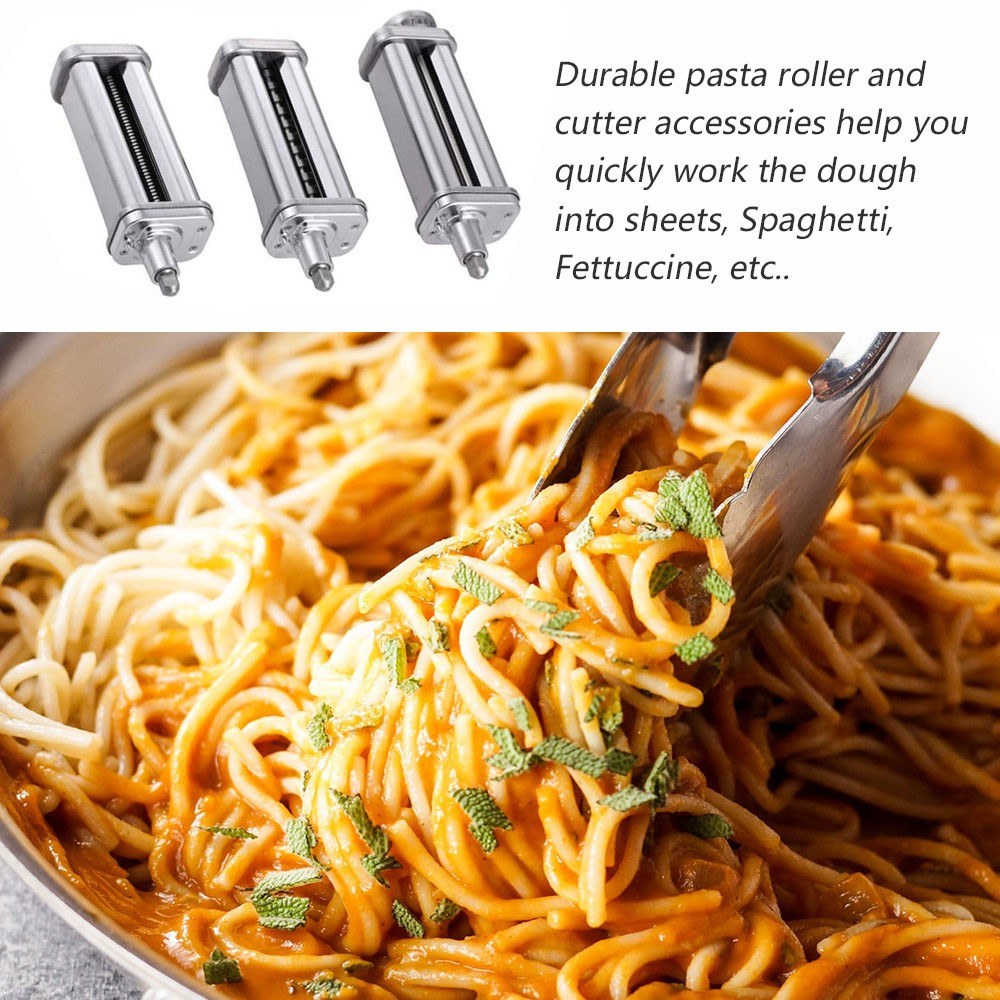 Pasta Roller Cutter Parts Maker Attachment Noodles Press Machine Compatible with KitchenAid Stand Mixers for Pasta Sheet Spaghetti Fettuccini, without FDA Certificate