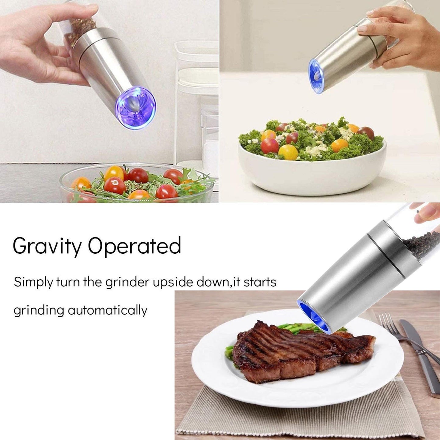 Automatic Salt Pepper Grinder Electric Spice Mill Grinder Seasoning Kitchen Tools with Blue LED Light (without FDA Certification)