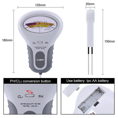 2 in 1 PH and Chlorine Level CL2 Detector Swimming Pool Spa Water Quality Tester Tool