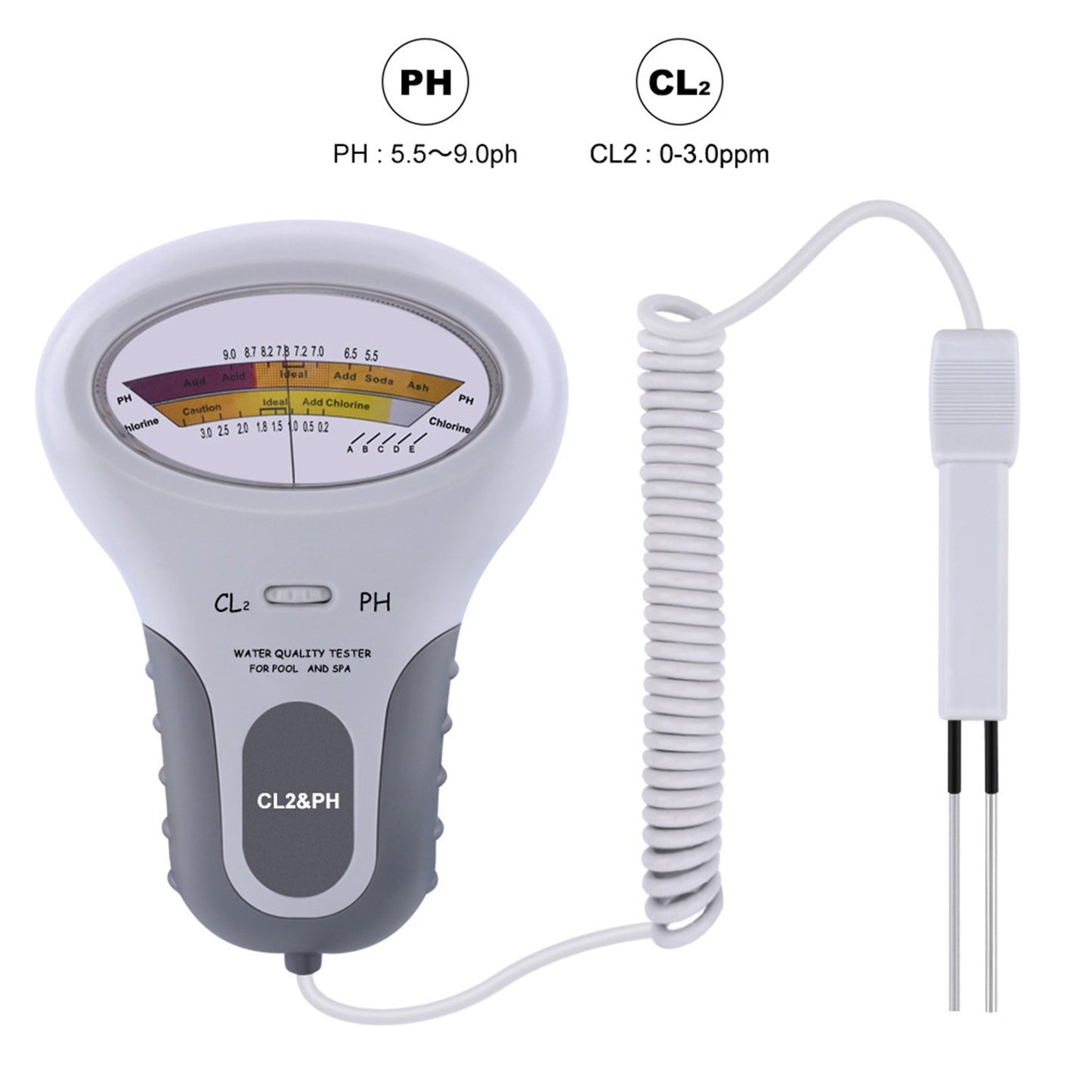 2 in 1 PH and Chlorine Level CL2 Detector Swimming Pool Spa Water Quality Tester Tool