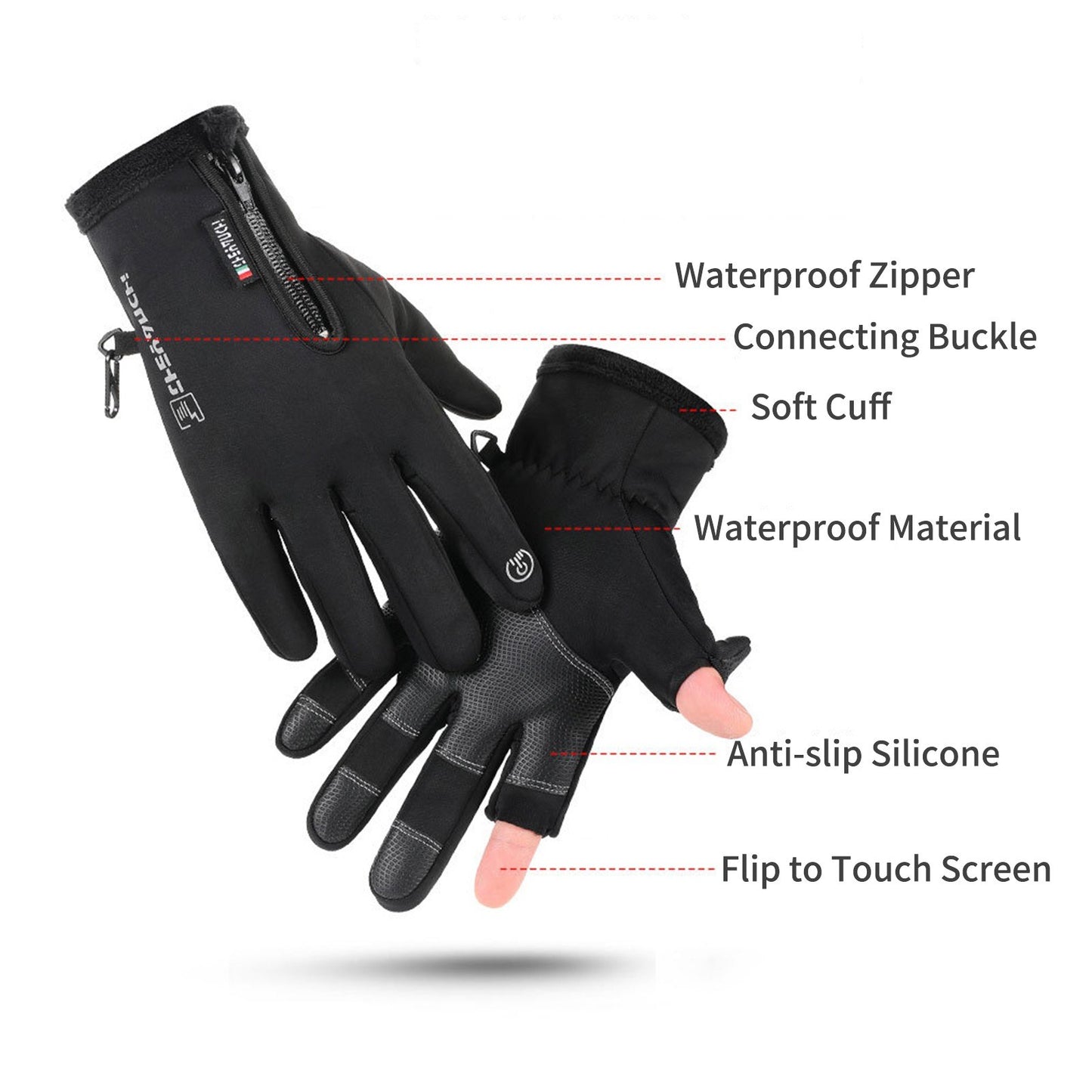 Touch Screen Winter Warm Gloves Windproof Waterproof Zipper Mittens Gloves for Running Driving Cycling Working