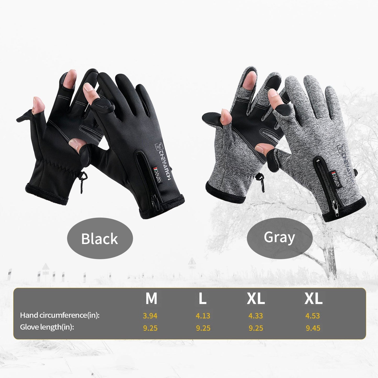 Touch Screen Winter Warm Gloves Windproof Waterproof Zipper Mittens Gloves for Running Driving Cycling Working