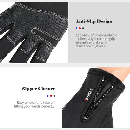 Touch Screen Winter Warm Gloves Windproof Waterproof Zipper Mittens Gloves for Running Driving Cycling Working