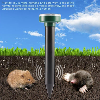 4Pcs Mole Repellent Solar Powered Gopher Repellent Ultrasonic Deterrent Spikes for Lawn Garden, Outdoor Yard Groundhog Chipmunk Repeller