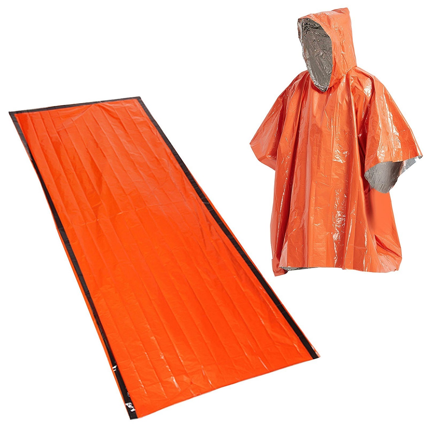 Emergency Survival Life Poncho Waterproof Camping Gear Outdoor Blanket Reusable Thermal Poncho Raincoat with Sleeping Bag