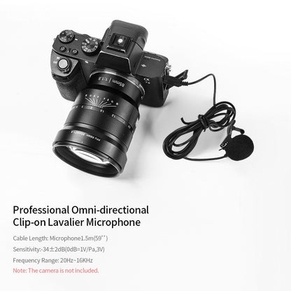 3.5mm AUX Lavalier Microphone Omni-directional Condenser Mic for YouTube Interview Conference Vlog Recording