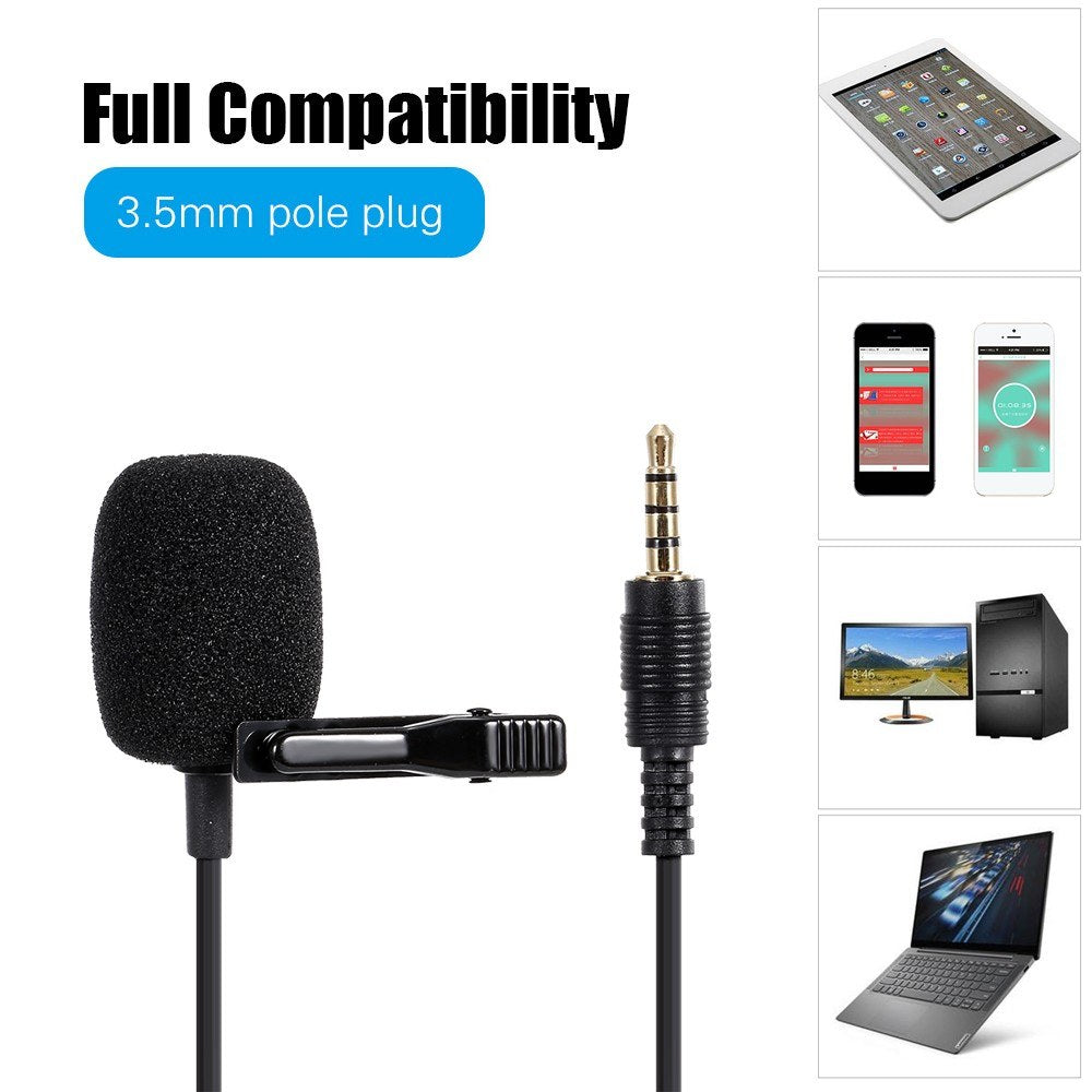 3.5mm AUX Lavalier Microphone Omni-directional Condenser Mic for YouTube Interview Conference Vlog Recording